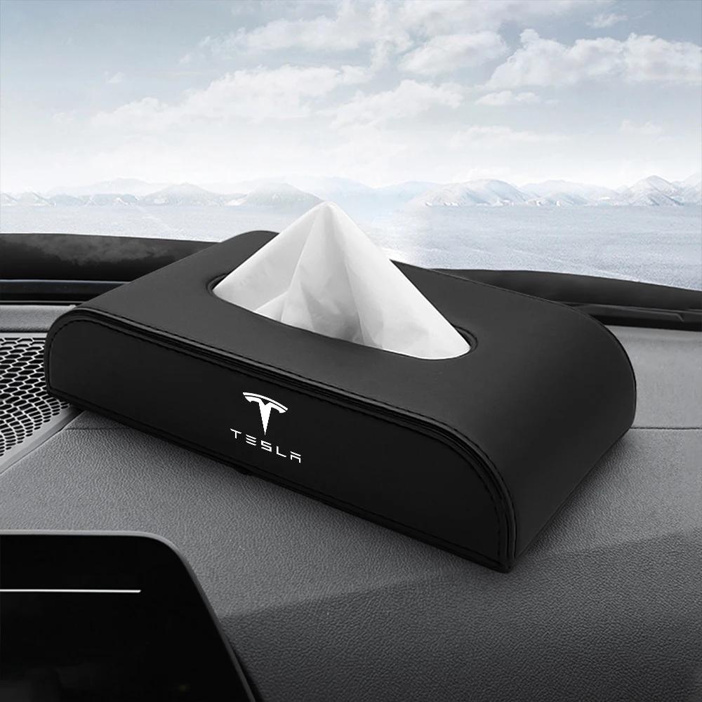 Car Sticker Tesla Car PU Leather Tissue Box Center Console Storage Case Auto Accessories For Tesla Model 3 Model S X Y Cybertruc