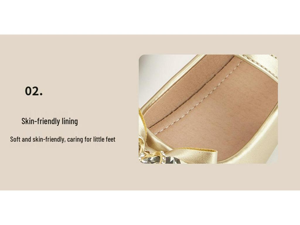 Lente 2026 Prinsessenschoenen voor Meisjes - Ronde Neus met Kristallen Gesp en Strikdetail in Leer.