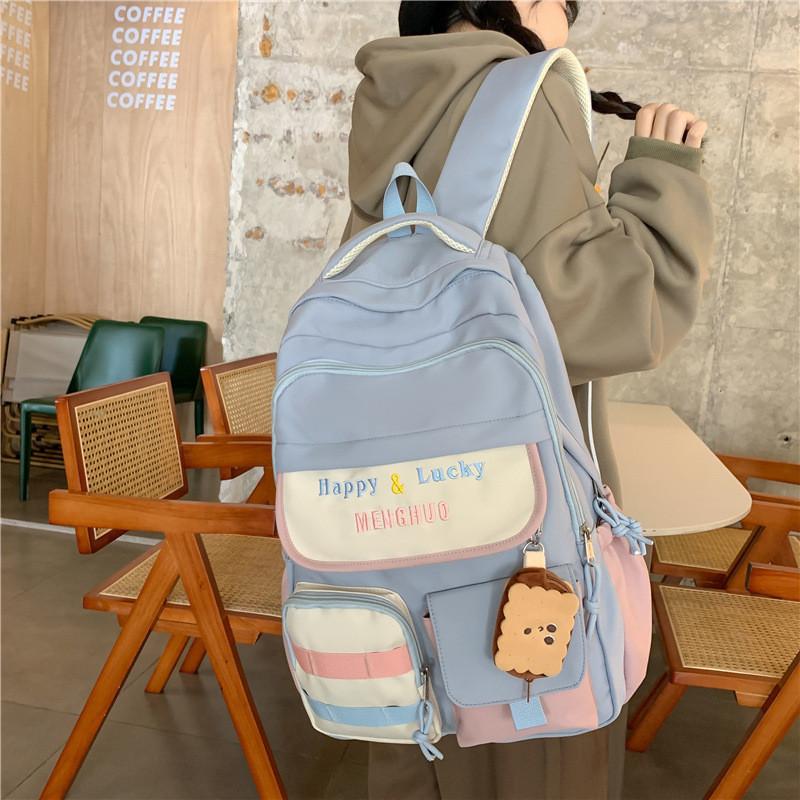Japanese Style Primary School Girls Backpack Cute Large Capacity Schoolbag High School Campus Wind Double Shoulder Bag White