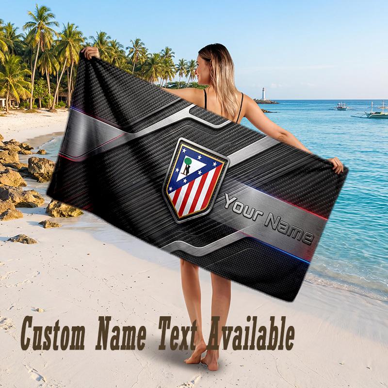 Atletico Madrid FC Design Beach Towel Custom Text Large Towel for Beach Vacation