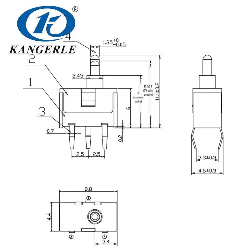 Eco-friendly Three-Pin Normally Open Limit Switch with White Button