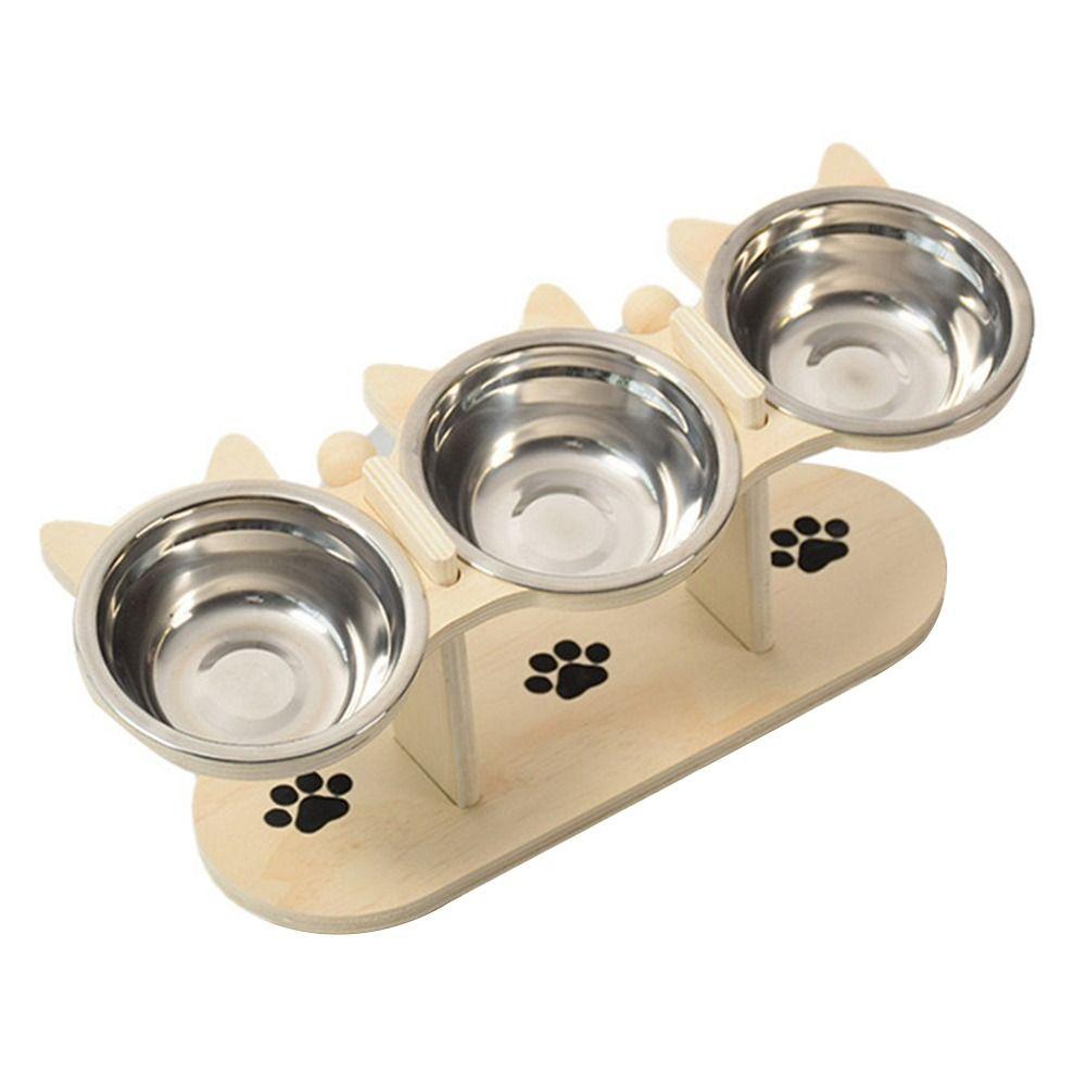 Three Bowl Design High Cat Bowl Stainless Steel Protects Neck Spine Pet Feeding Bowl Lifting Height Pet Feeding Machine
