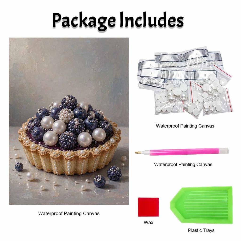 Pearl and Diamond Painting Art Kit DIY Gemstone Beading Craft Kit Berry Tart and Pearls Home Wall Decoration
