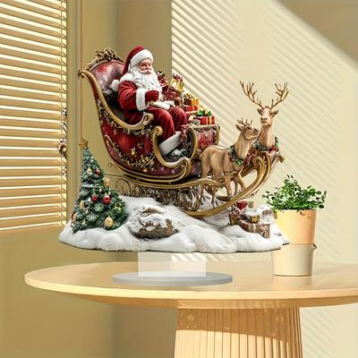 Adorno Navideño Trineo Acrílico Plano 2D Papá Noel Trineo de Renos Navideños Decoración de Escritorio Navideña Perfecta