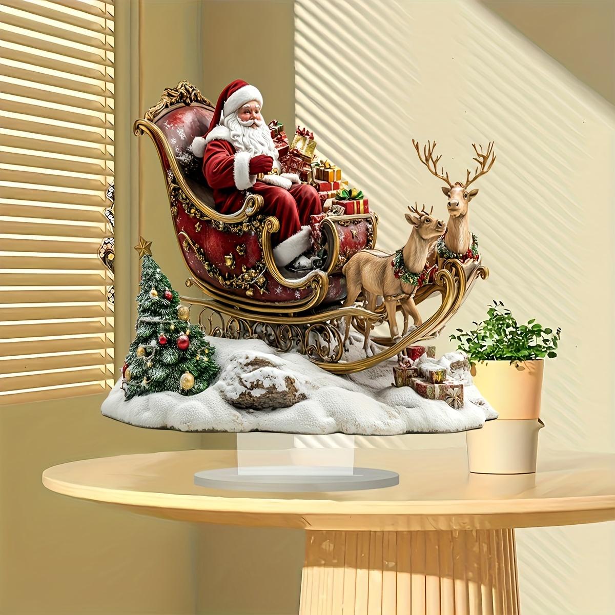 

2D Flat Acrylic Sleigh Father Christmas Ornament Christmas Reindeer Sleigh Perfect Christmas Desktop Decoration