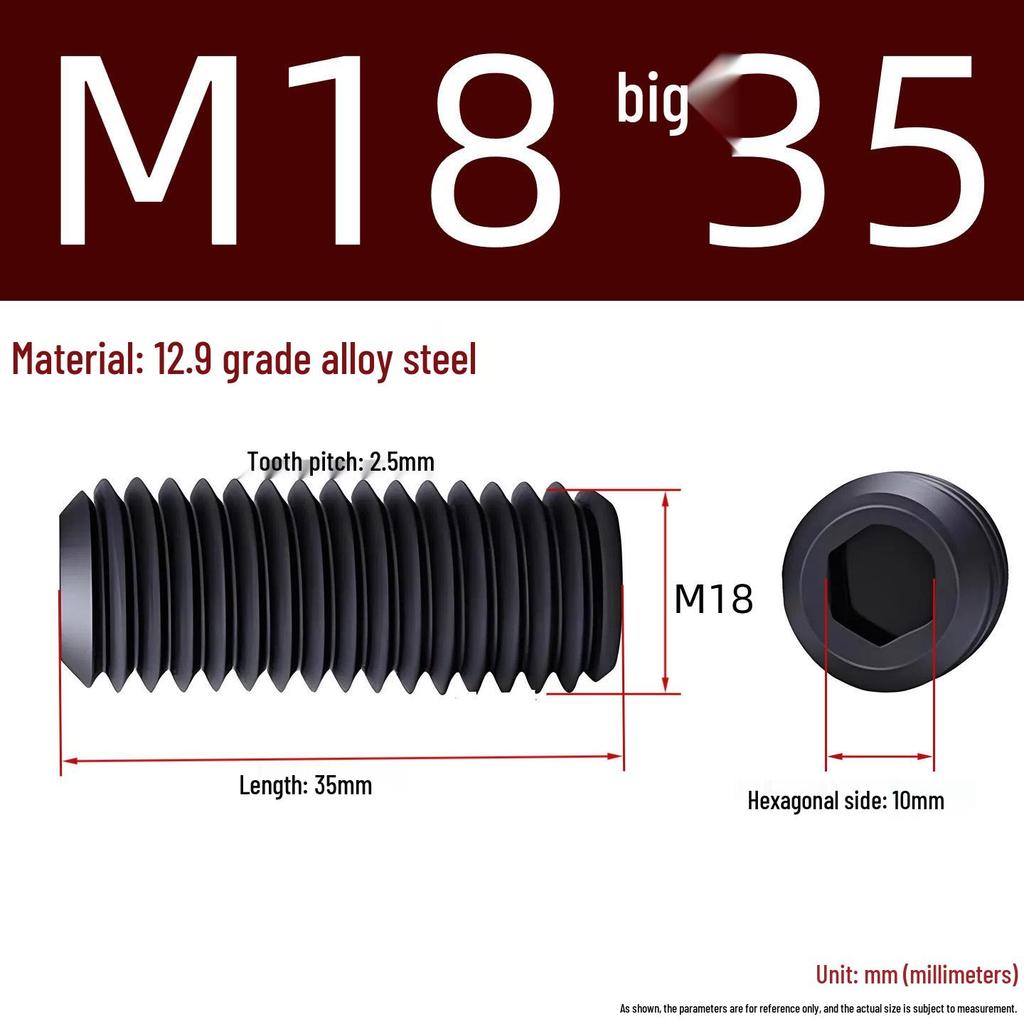 Grade 12.9 Hex Socket Headless Set Screw (M3-M16)