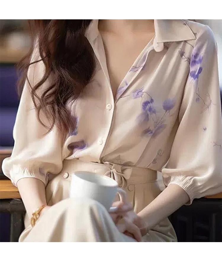 2025 Summer New French Style Floral Shirt for Women
