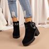 2024 Shoes for Women Side Zip Ankle Women's Boots New Daily Boots Women Belt Buckle Round Toe Chunky Heel Platform Shoes Female