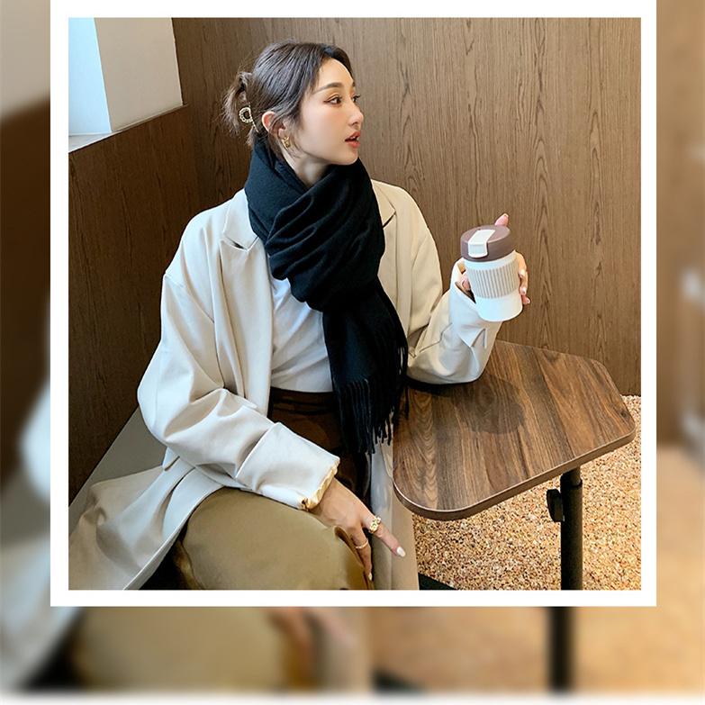 Bufanda de cachemira de imitación cálida para mujer con borlas de color liso para otoño e invierno