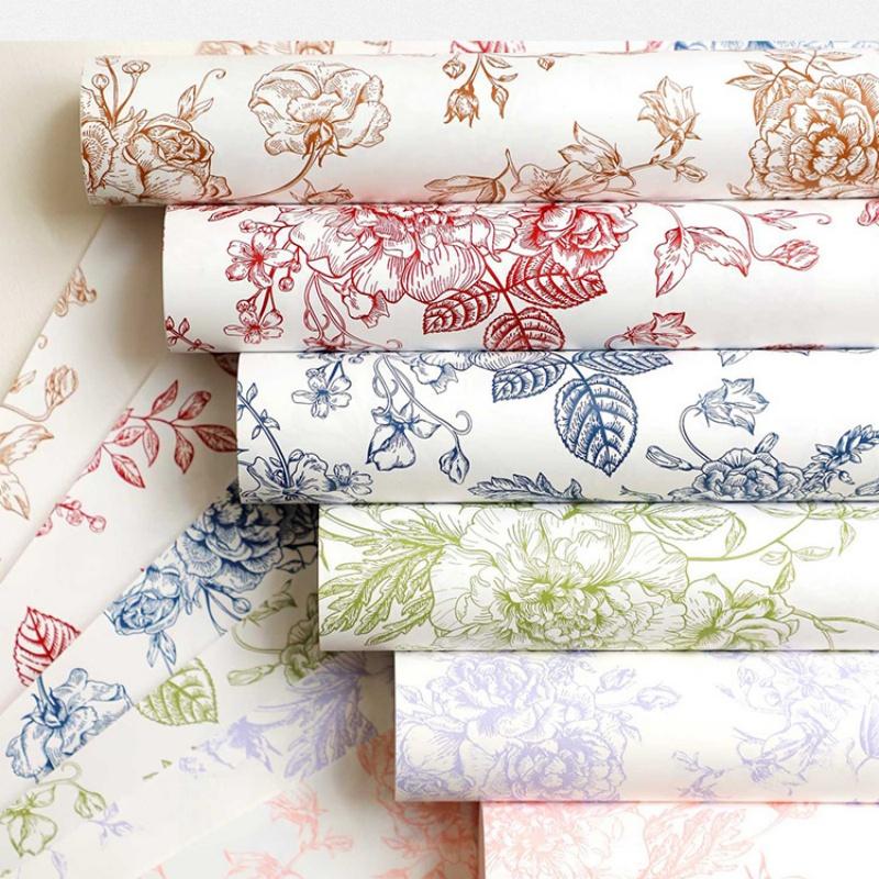 Retro Wrapping Paper Romantic Flower Wrapping Paper Kraft Gift Paper Florist Bouquet Packaging Material For Gift Wrapping Pack