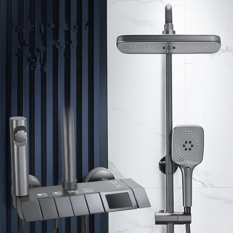 

Tuqiu серый цифровой дисплей смеситель для душа в ванной комнате латунный смеситель для душа с эффектом дождя в ванной латунный смеситель для ванны и душа набор