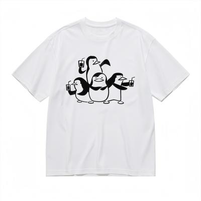 Women's T-shirt With Penguin Squad Cartoon Graphic White 100%Cotton Oversize Top