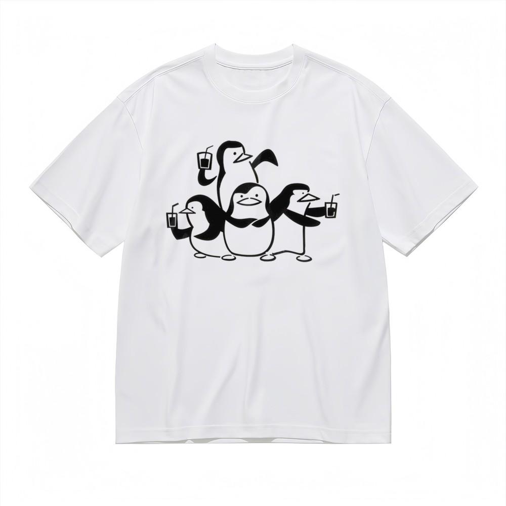 

Women s T-shirt With Penguin Squad Cartoon Graphic White 100%Cotton Oversize Top 4XL