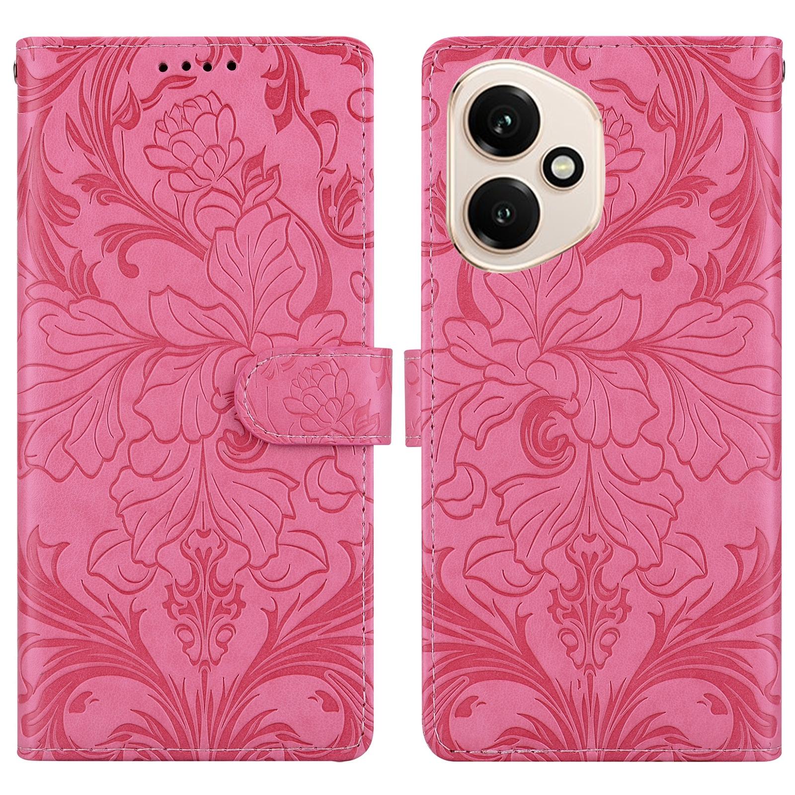 

For Honor 400 5G (Global) Leather Case Imprinted Floral Pattern Wallet Stand Flip Phone Cover Rose