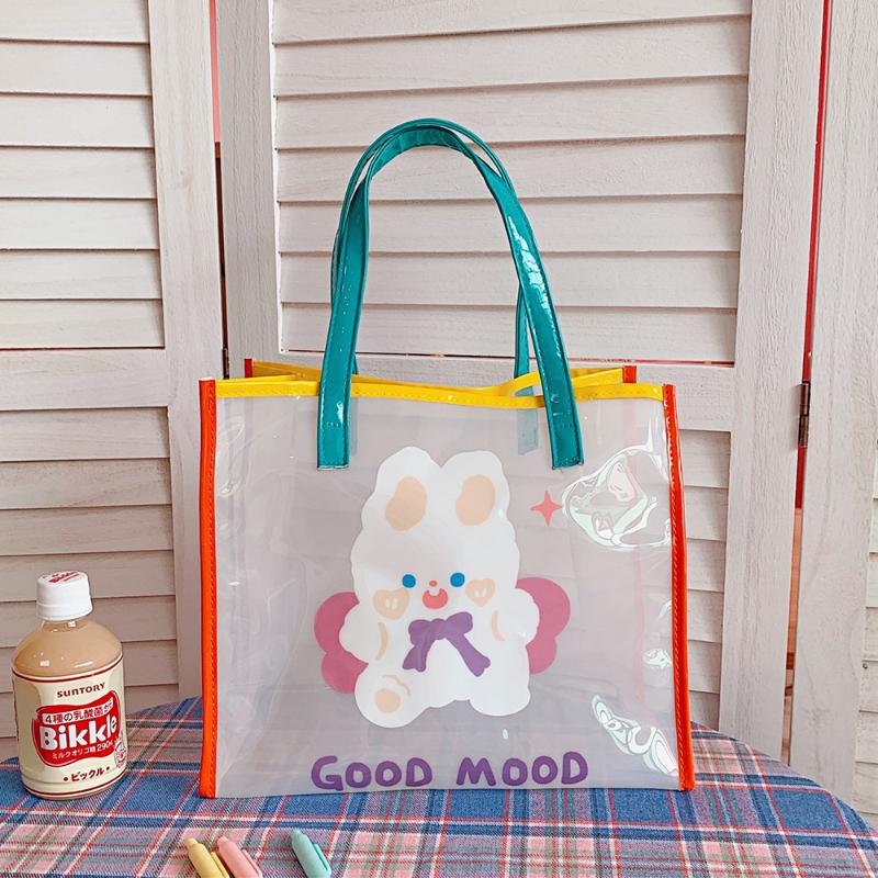 Ins Summer Girls Jelly Bag Cartoon Bear Transparent Shoulder Bag Waterproof Beach Bag Student Travel Handbag