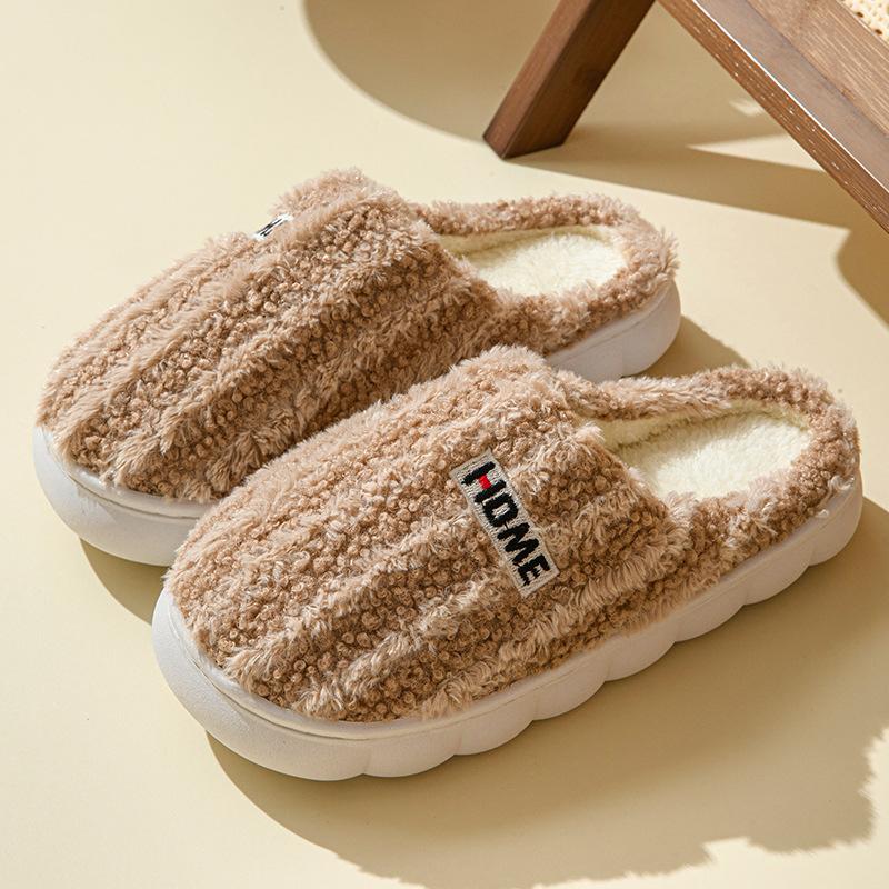 Fashion Winter Velvet Women Cotton Slippers Indoor Home Casual Toe Wrap Slides Men Anti Slip Autumn Thick Soled Slippers