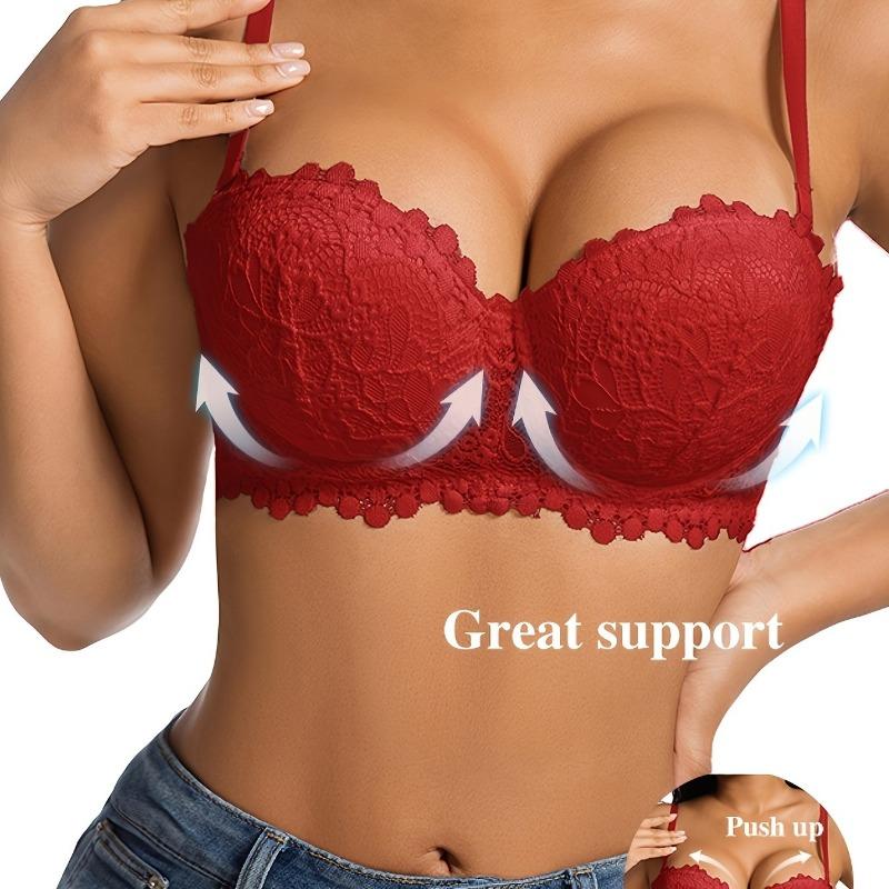 Women's Lace Push Up Strapless Convertible Adjustable Strap Underwire Balconette Sexy Push Up Bralette for Wedding Dress