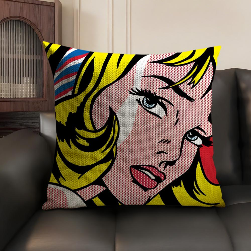 R-Roy L-Lichtenstein Pop Cushion Cover Natural Linen Organic Fabric Double-Sided Printing Sofa Home Decor Gift Pillow Case