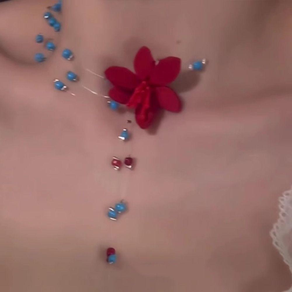 Contrasting Color Collarbone Chain High-end Women's Necklace Elegant Beaded Flower Necklace  Women
