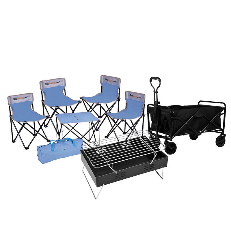 Portable Charcoal BBQ Grill 8-Piece Camping Set