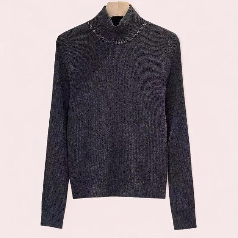 Korean Version of Commuting Simple Base Knit Sweater Top High-neck Ironing Sweater for Women with Slim Fit and Fashionable