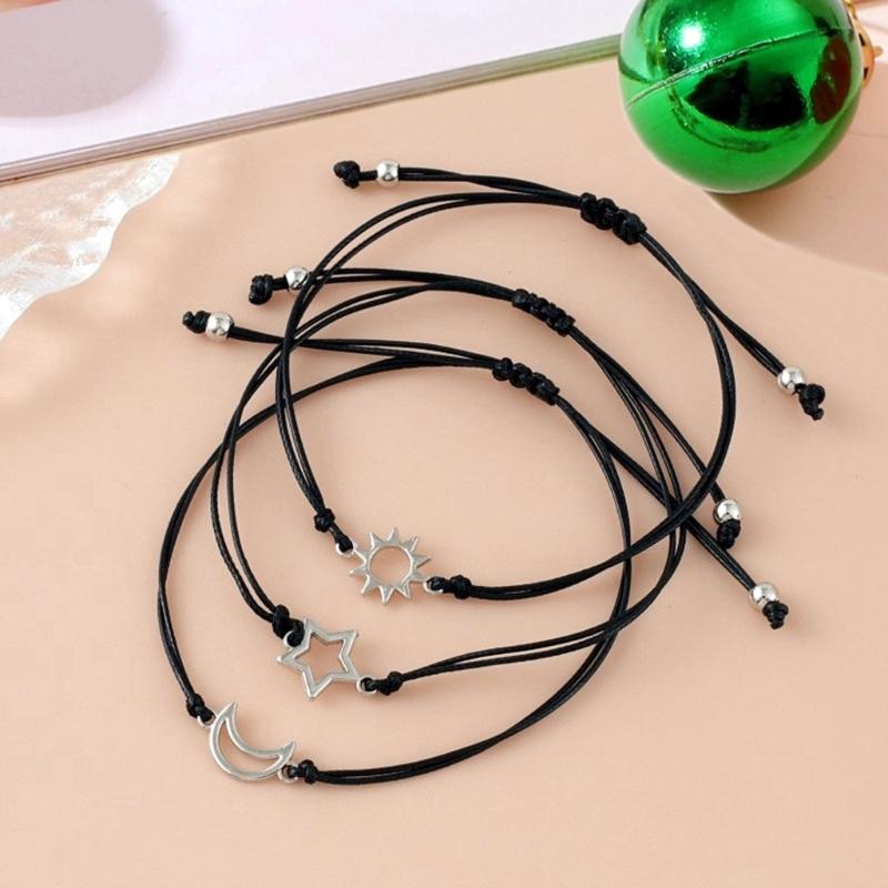 3pcs Star Moon Sun Friendship Bracelets Fashion Matching Bracelets Woven Rope Sister Bracelets for Women Teen Girls