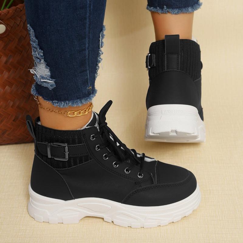 New winter high-top large-size thermal hiking shoes women's foreign trade thick-soled velvet lace-up short snow boots