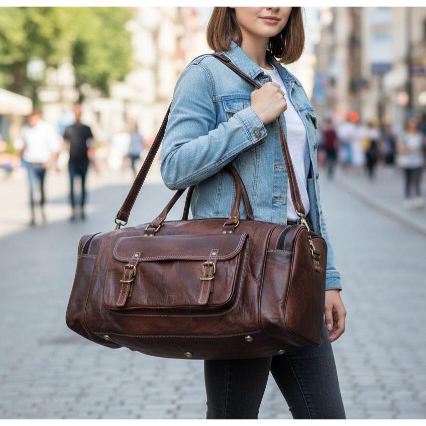 Leather Messenger Travel Luggage Duffel Overnight Weekender Duffel Bag
