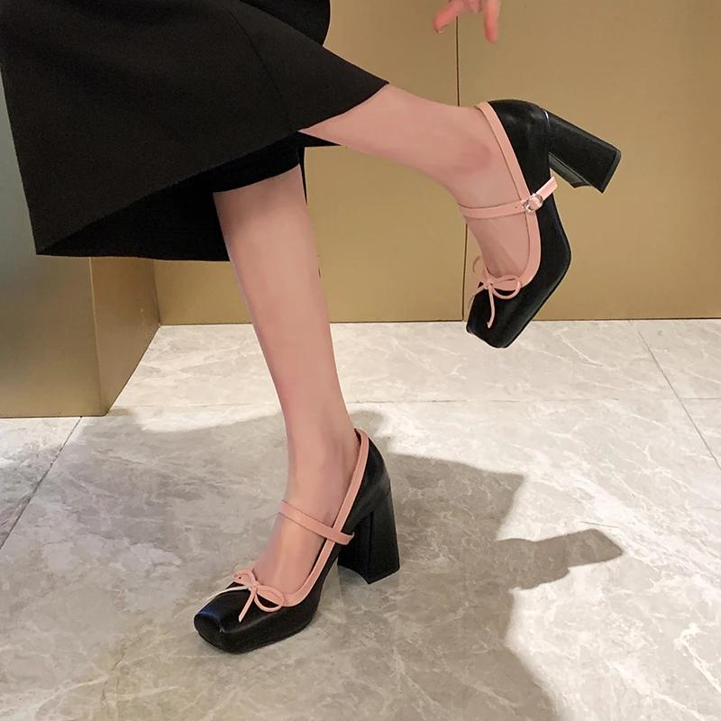 Fashion Chunky Heel Mary Jane Shoes Bow Fashions Square-toe High Heels Summer 2024 Retro Platform Sandals Silver Heeled Mary Jane Women