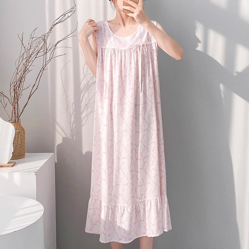 Korean polka dot tank pajamas for women, faux cotton silk, new summer home wear, can be worn as loose dresses outside