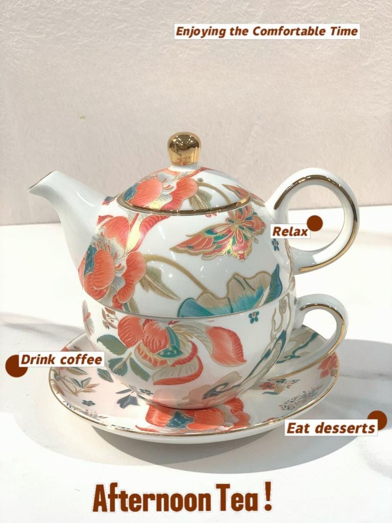 BRKeramik Mutter und Kind Topf Nachmittagstee Kaffeetasse Kaffeekanne Set Leichter Luxus Retro Keramik Blume Teekanne Set Neues Zuhause GeschenkEY