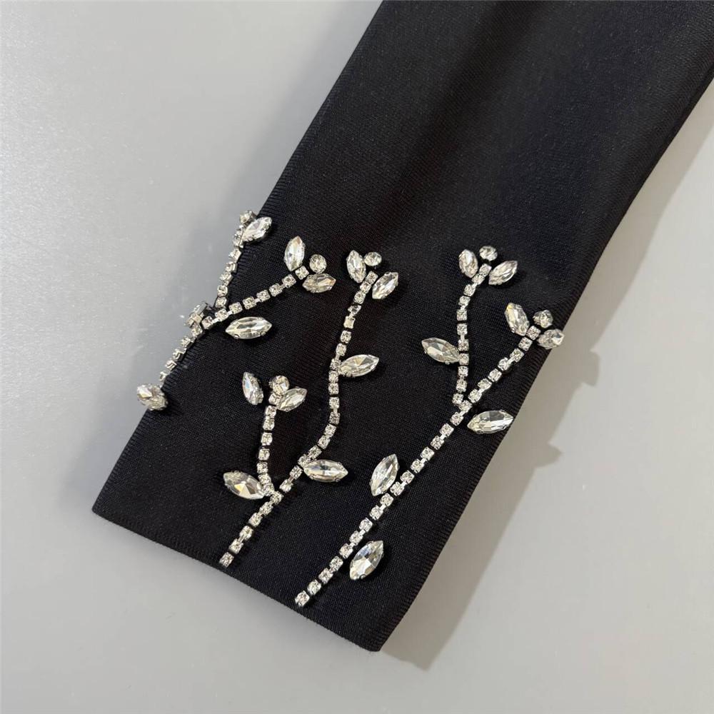 European and American Studded Bandage Long Sleeve Evening Gown - Slim Fit Socialite Party Dress