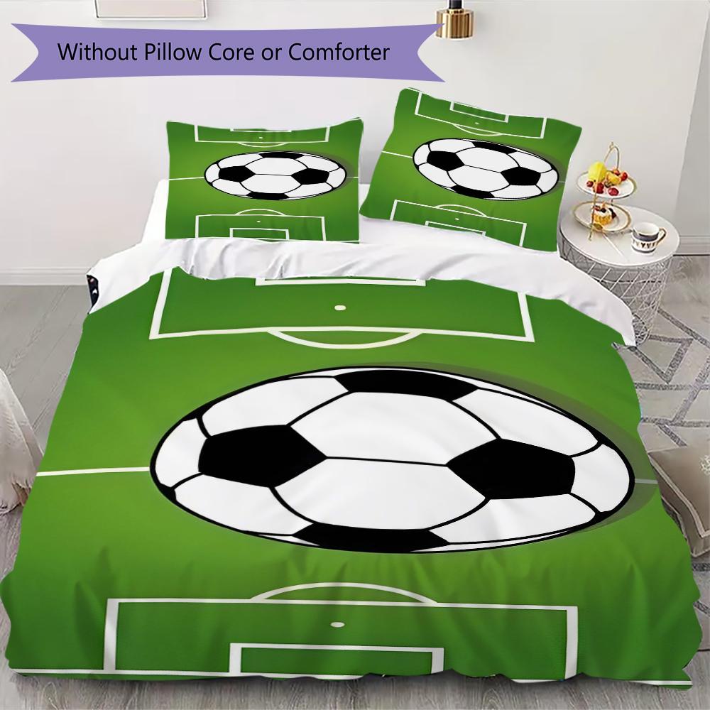 1 Stück Fußball-Thema Bettwäsche Steppdecke Set Bettbezug Kissenbezug Heimdekoration Geburtstagsgeschenk (1 * Bettbezug + 3 * Kissenbezug, ohne Füllung)A2