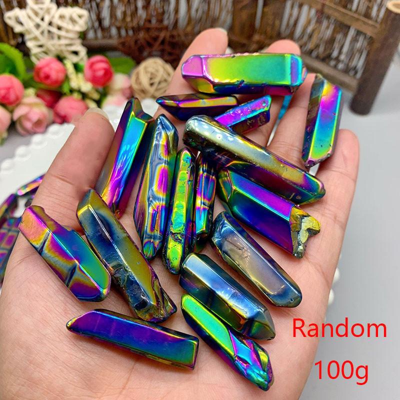 Rainbow Electroplate Colorful Titanium Aura Lemurian Seed Quartz Crystal Decor