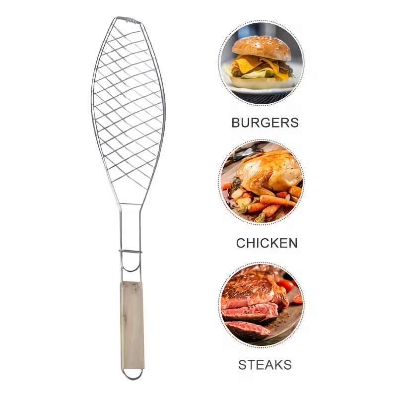 Pinze da Barbecue con Manico in Legno Resistente al Calore Utensile da Cucina Robusto per Girare Pesce Bistecca Verdure
