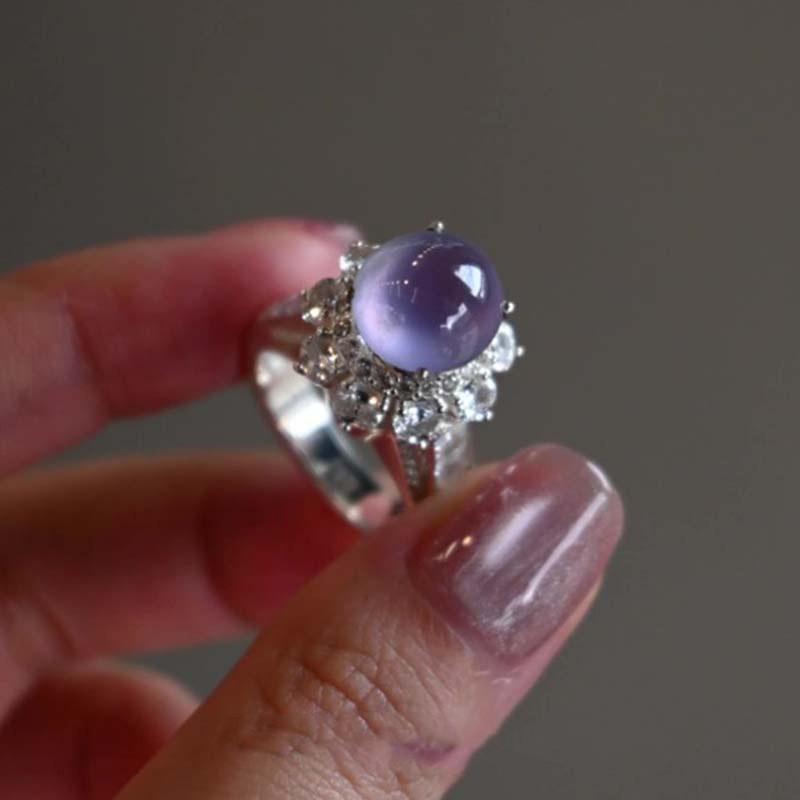 Ice Through Purple Beads Full of Diamonds Ring, Cold Feeling, Light Luxury Temperament, High Value, Exquisite Daily Versatile Index Finger Ring
