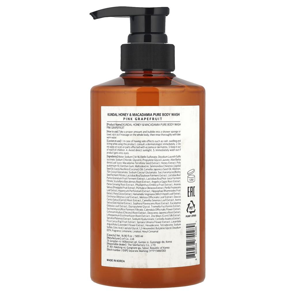 Honey & Macadamia, Body Wash, Pink Grapefruit, 500Ml(16.9Fl Oz)