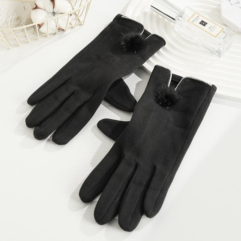 Warm Gloves for Women Rabbit Fleece Cute Bow Thickened Plush Windproof Riding Touch Screen Autumn and Winter Gloves