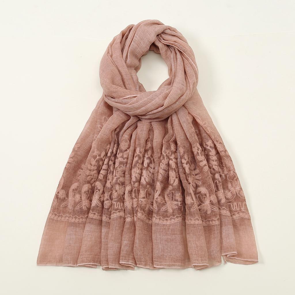 Plain Flower Embroidery Hijab Scarf Viscose Muslim Hijab Shawls Women Soft Long Towel Wraps Elegant Casual Heabscarf Turban