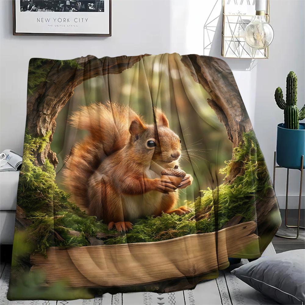 Forest small animals Print Flannel Blanket,High quality Comfortable for All Seasons,Home Decor,Warmth and Comfort,Perfect for Christmas Gifts