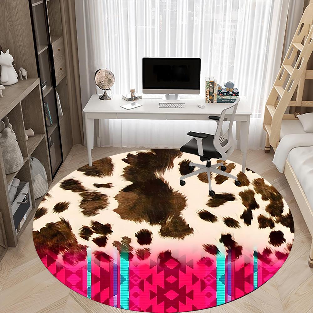 1pc Leopard Print Chair Carpet for Office, Round Polyester Mat, Indoor Decor for Office, Easycare Fabric, Washable Non-slip Area Carpet