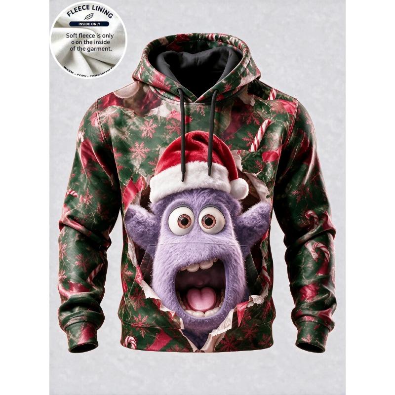 3D Print Christmas Fleece Hoodie Santa With Kid Gift Sack Pullover Long Sleeve Kangaroo Pocket Xmas Holiday Sweatshirt