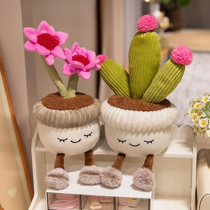 5 Styles Cute Lifelike Potted Plants Plush Toys Soft Pretty Sunflower Cactus Toys Creative Decor For Room/Car/Office Lovely Gift