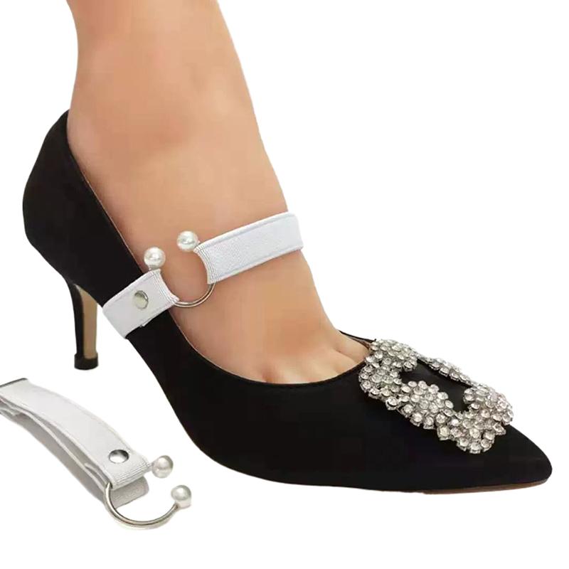 1 пара Женские туфли на высоком каблуке Регулируемый эластичный ремешок-пояс для обуви U-образной формы Жемчужный эластичный Ленивая шнуровка Противоскользящие каблуки Аксессуары для обуви белый