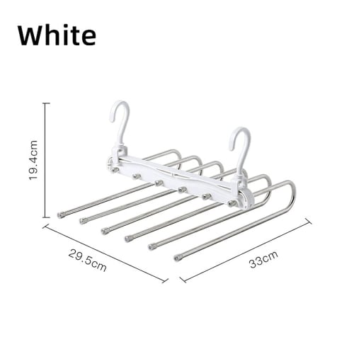 Tamatoshi 6-Row Pants Hanger, Stainless Steel, Slim, Space-Saving, Foldable, Multi-Function, Laundry, Clothes Hanger, Stylish, White, Set of 2