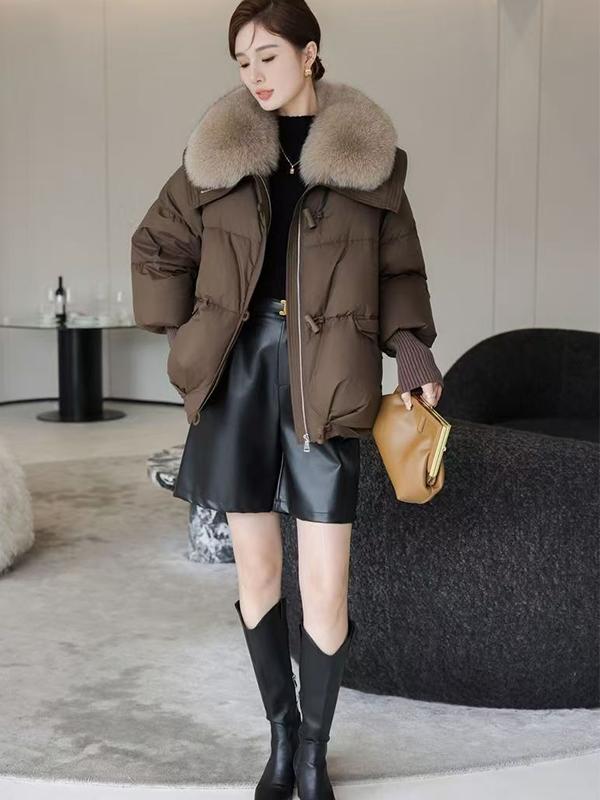 Zimní bavlněná bunda Krátká volná bavlněná bunda s nadměrným a zesíleným kožešinovým límcem Bunda Vesta Kabát