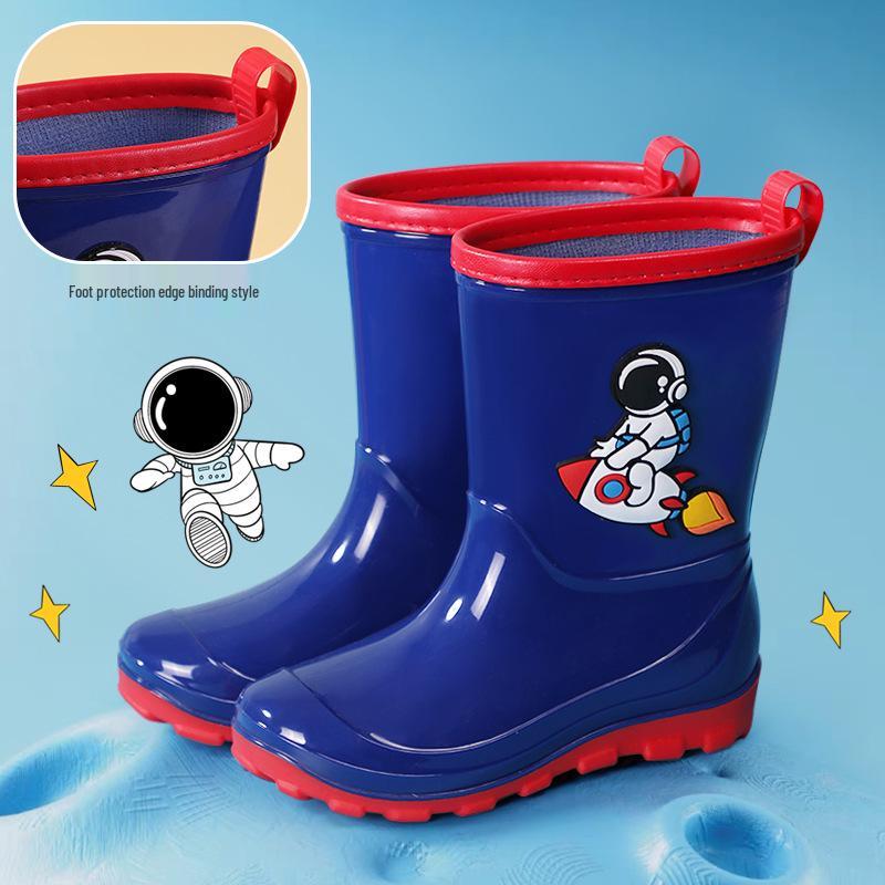 Kids' Waterproof Cartoon Rain Boots - Non-Slip Rubber Shoes for Boys & Girls, Warm Long Mid-High Top Design