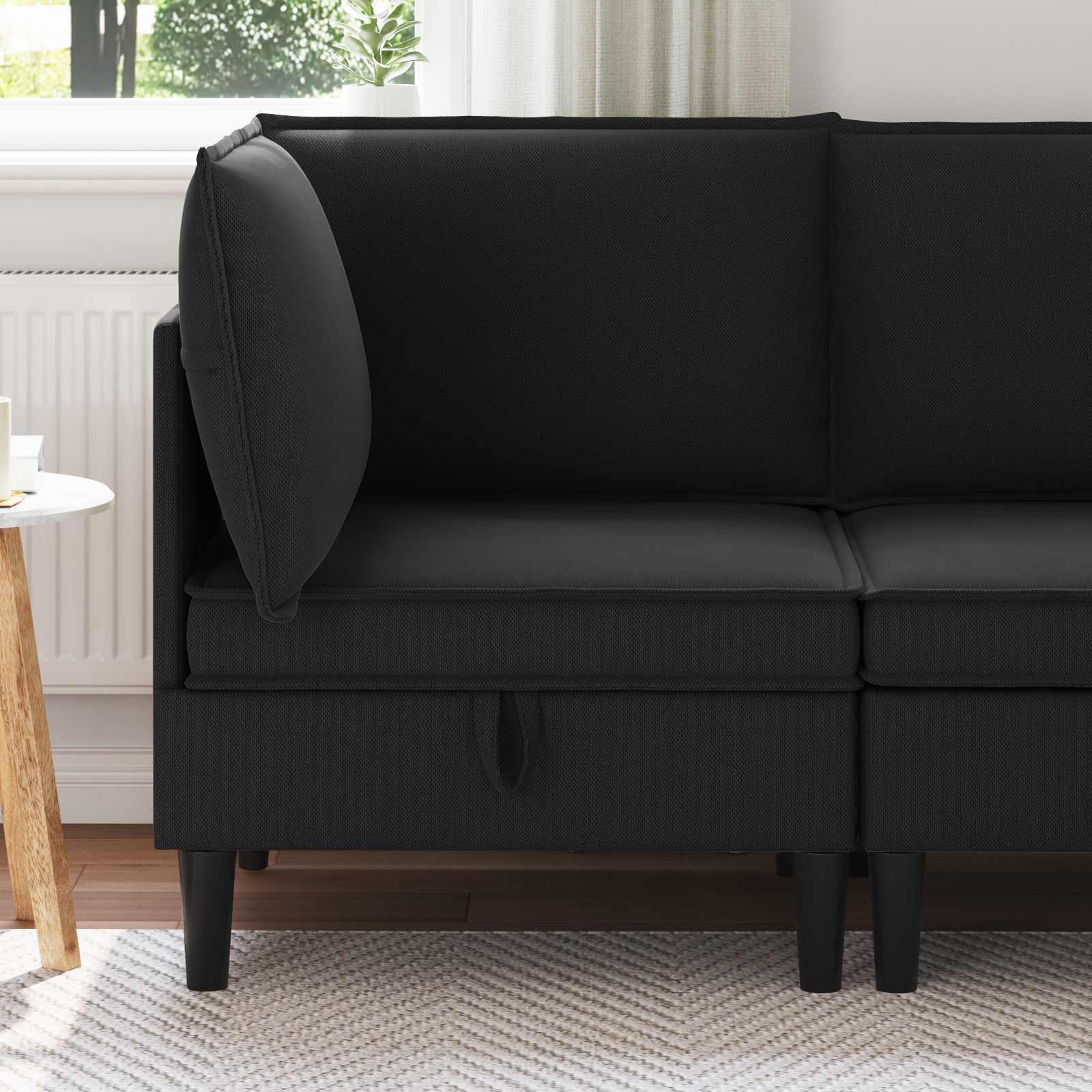 Ecksofa mit Stauraum Schwarzer Samt