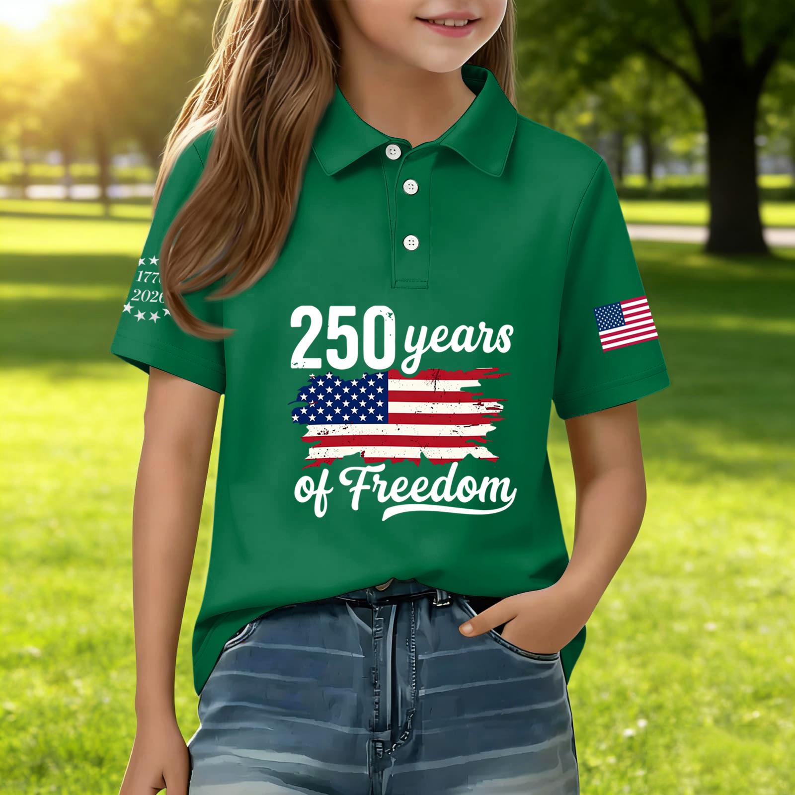 

Children s Casual Short Sleeve Polo Shirt with Independence Day Print American Flag Graphic Tee for Boys and Girls Comfortable Fit 120 зелёный