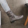 Neue Übergröße Retro Damen Westernstiefel Punk Schnürung Schnalle Motorradstiefel Reißverschluss Mid-Calf Stiefel Damen Kurz